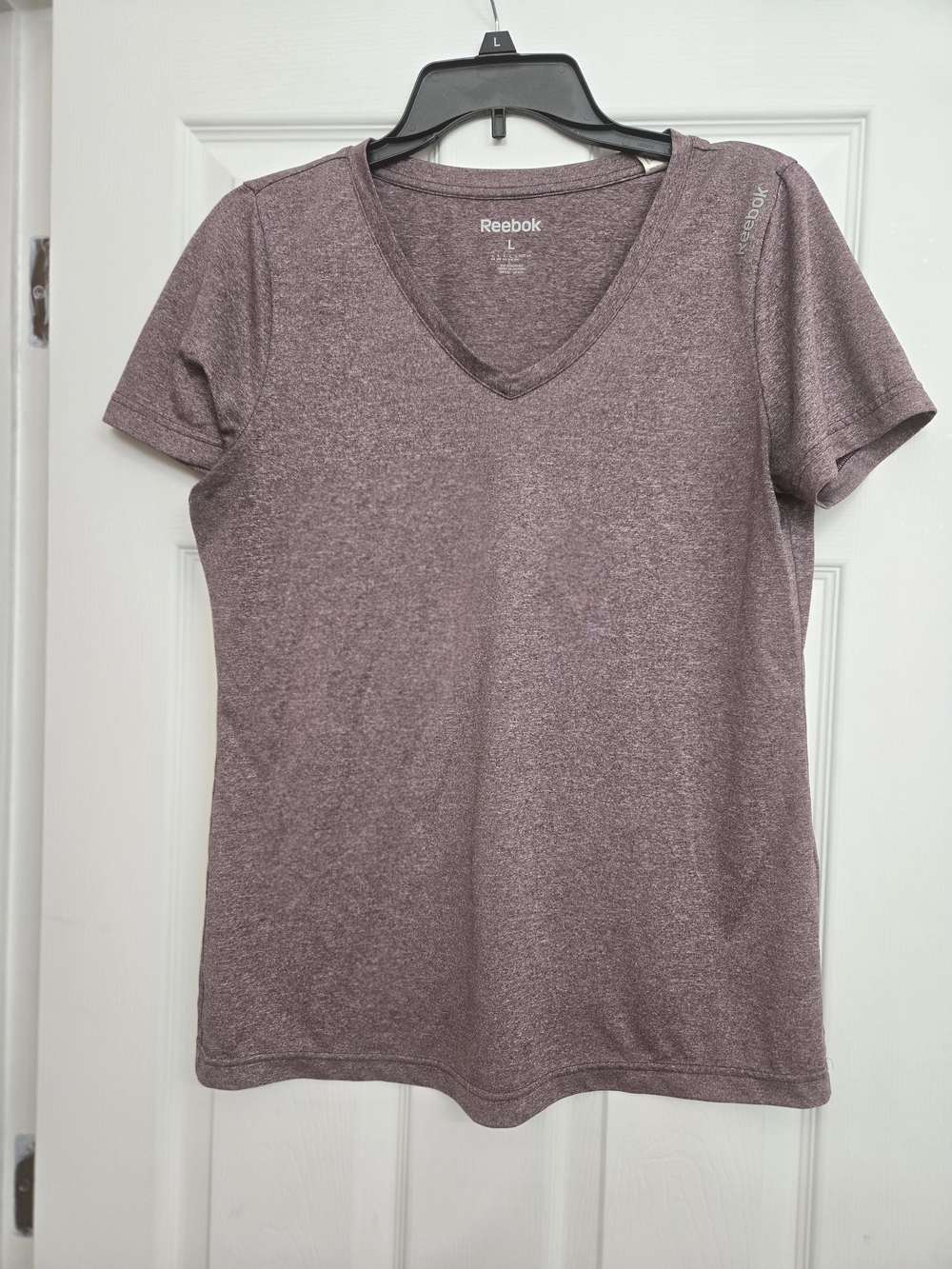 Reebok Women's Heathered Plum V-Neck Short Sleeve Tee